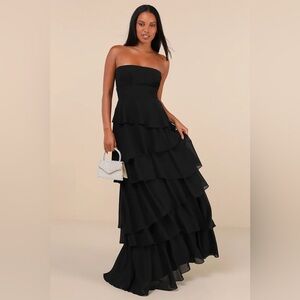 Lulus Gorgeous Essence Black Strapless Tiered Maxi Dress